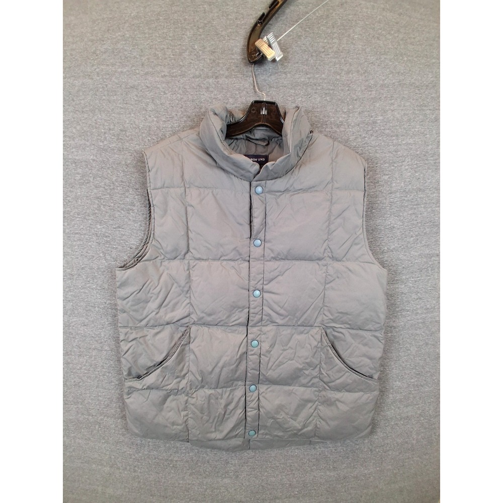 Lands End Mens Jacket Medium Gray Goose‎ Down Puffer Vest Gorp Hiking Casual